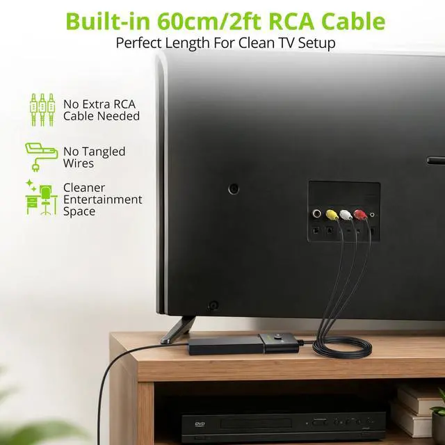 Alt view image 5 of 6 - HDMI Female to RCA Converter with Integrated RCA Cable, HDMI to AV Adapter for Fire Stick, Roku, Chromecast, Supports 1080P NTSC/PAL, Plug and Play for Old TV
