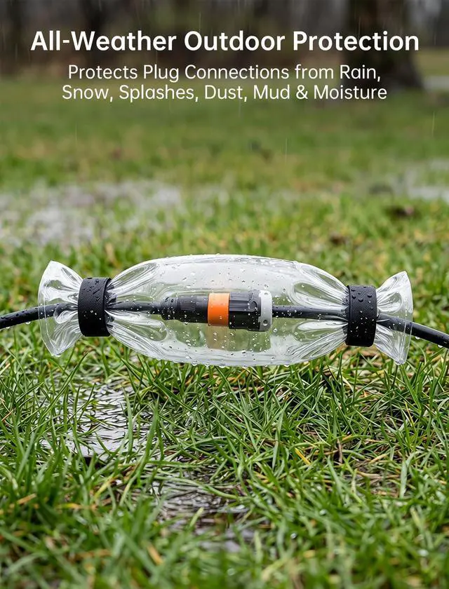Alt view image 5 of 6 - Outdoor Extension Cord Cover Waterproof Heavy Duty PVC for RV | Transparent PVC Shows Joints Instantly, Tool-Free Roll-Up Buckle Shields Generator And Holiday Light Plugs