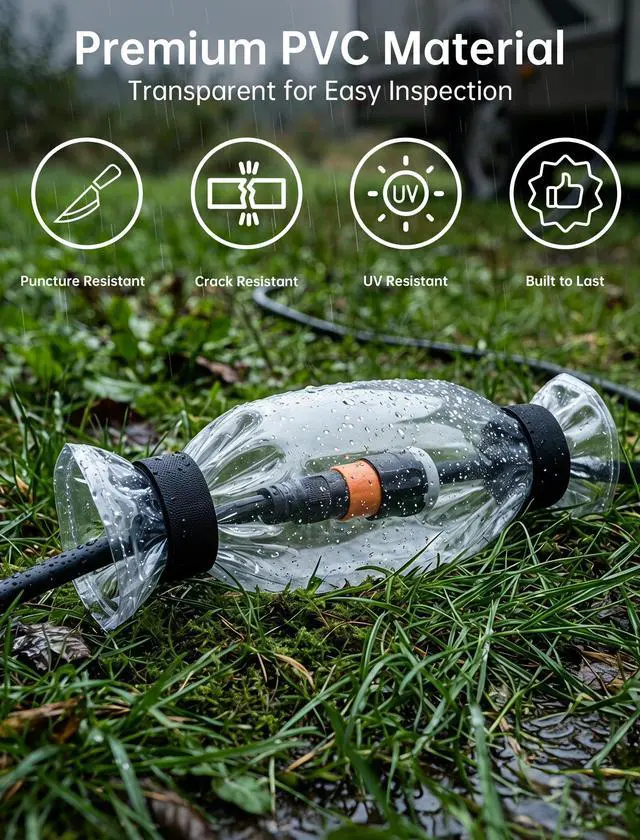 Alt view image 6 of 6 - Outdoor Extension Cord Cover Waterproof Heavy Duty PVC for RV | Transparent PVC Shows Joints Instantly, Tool-Free Roll-Up Buckle Shields Generator And Holiday Light Plugs