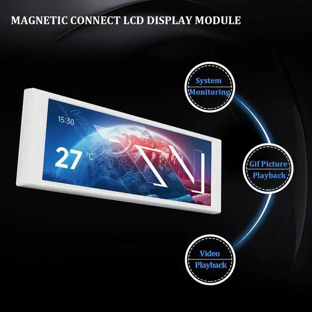 Alt view image 2 of 6 - TV LCD White Display Screen-Magnetic Suction,6.86" IPS Panel | 1280x480 Resolution for Static/Dynamic Image Switching, can be Paired with a Chassis/CPU Liquid Cooler(White)