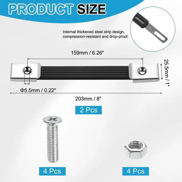 Alt view image 2 of 6 - 2 Pieces 8 Inches Speaker Cabinet Strap Handles, Handle Pull Metal Caps Buckle Grasp Strap Hardware for Speaker Flight Case, Silver