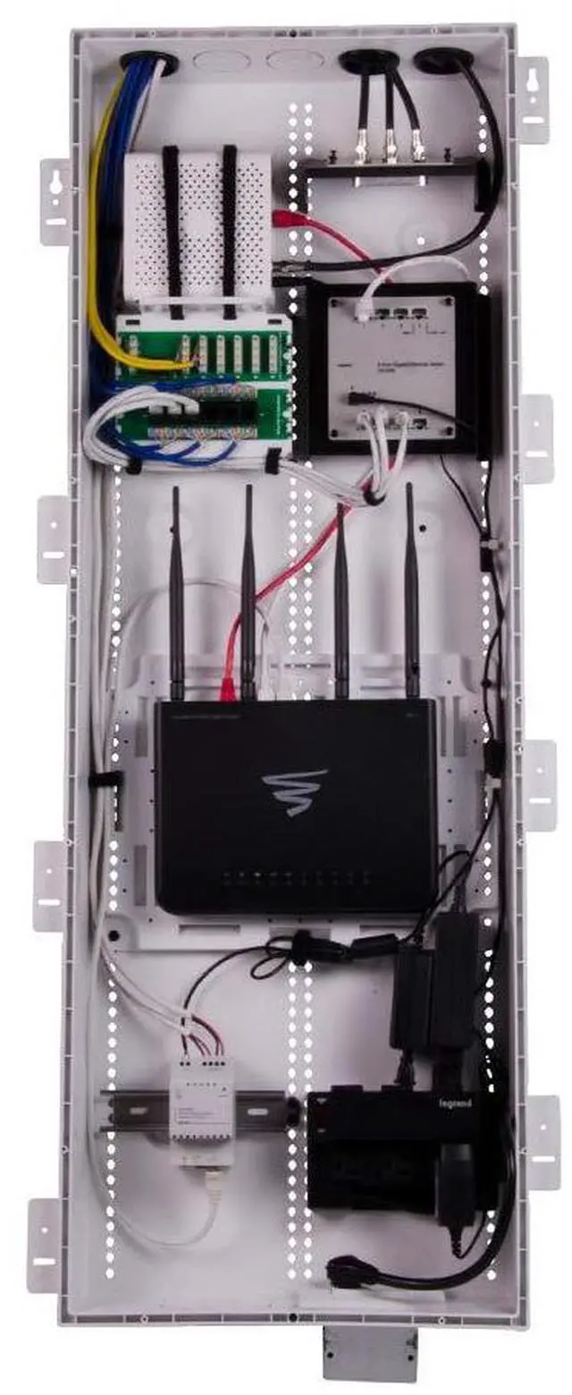 Main image of Legrand - OnQ Half Width DIN Rail, Structured Media Enclosure, Mounting Bracket with DIN Rail Supports Mounting up to 3 Nuvo P600 Players, Nickel, AC1043