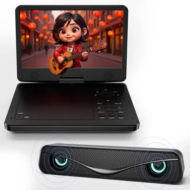 Main image of 12.5-inch Portable DVD Player with Soundbar & 10.5-inch HD Screen, Portable Design for on-the-go Viewing.Supports 5 Hours of Battery Life.CD/DVD/SD Card/USB Compatible,Region Free