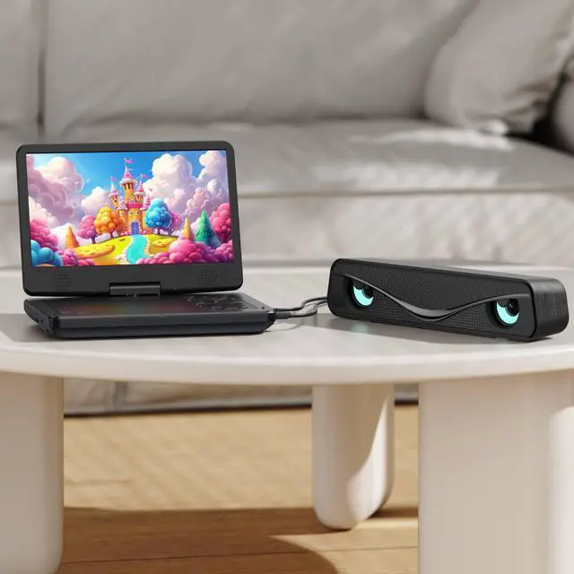 Alt view image 2 of 6 - 12.5-inch Portable DVD Player with Soundbar & 10.5-inch HD Screen, Portable Design for on-the-go Viewing.Supports 5 Hours of Battery Life.CD/DVD/SD Card/USB Compatible,Region Free