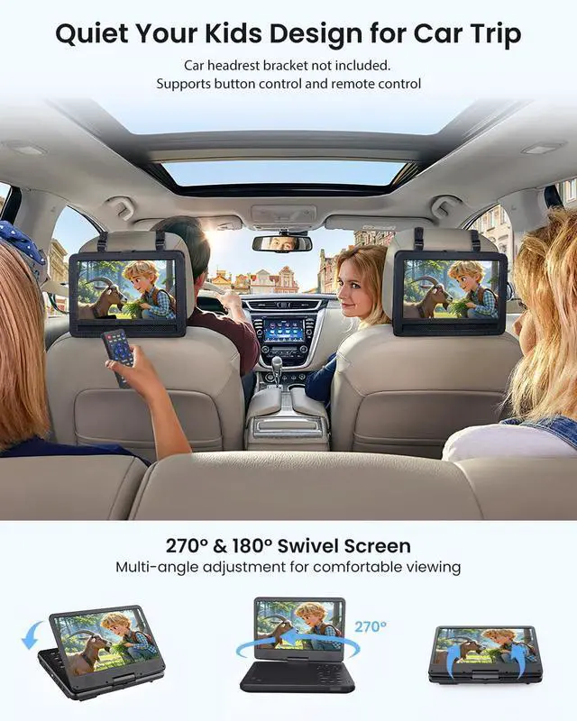Alt view image 5 of 6 - 12.5-inch Portable DVD Player with Soundbar & 10.5-inch HD Screen, Portable Design for on-the-go Viewing.Supports 5 Hours of Battery Life.CD/DVD/SD Card/USB Compatible,Region Free