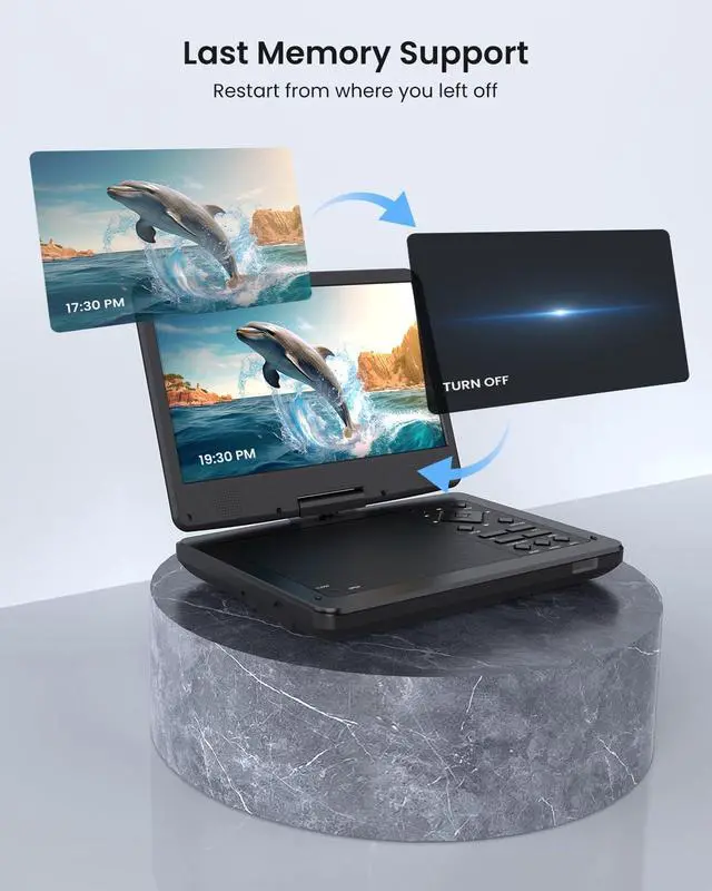 Alt view image 6 of 6 - 12.5-inch Portable DVD Player with Soundbar & 10.5-inch HD Screen, Portable Design for on-the-go Viewing.Supports 5 Hours of Battery Life.CD/DVD/SD Card/USB Compatible,Region Free