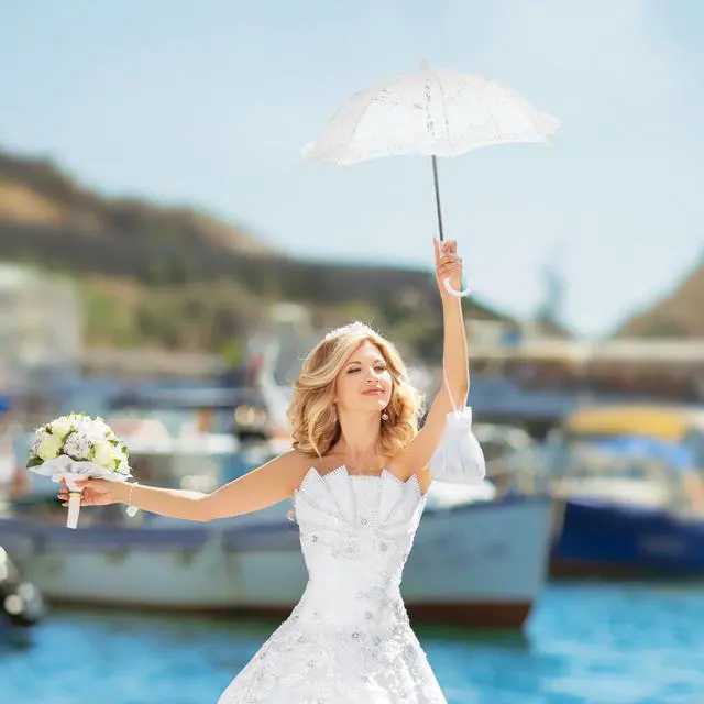 Alt view image 3 of 6 - White Lace Parasol Umbrella, 20 Inch Vintage Bridal Photo Prop | Ergonomic handle for comfortable grip, lightweight 110g build, elegant tea party decoration, stage performance accessory