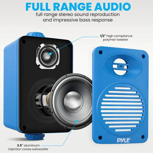 Alt view image 2 of 6 - Indoor Outdoor Speakers Pair - 200 Watt Dual Waterproof 3.5 2-Way Full Range Speaker System w/ 1/2 High Compliance Polymer Tweeter - in-Home, Boat, Marine, Deck, Patio, Poolside (Blue)