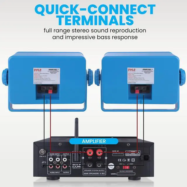 Alt view image 3 of 6 - Indoor Outdoor Speakers Pair - 200 Watt Dual Waterproof 3.5 2-Way Full Range Speaker System w/ 1/2 High Compliance Polymer Tweeter - in-Home, Boat, Marine, Deck, Patio, Poolside (Blue)