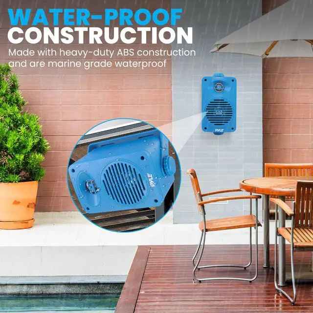 Alt view image 5 of 6 - Indoor Outdoor Speakers Pair - 200 Watt Dual Waterproof 3.5 2-Way Full Range Speaker System w/ 1/2 High Compliance Polymer Tweeter - in-Home, Boat, Marine, Deck, Patio, Poolside (Blue)