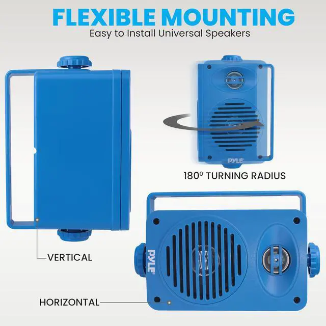 Alt view image 6 of 6 - Indoor Outdoor Speakers Pair - 200 Watt Dual Waterproof 3.5 2-Way Full Range Speaker System w/ 1/2 High Compliance Polymer Tweeter - in-Home, Boat, Marine, Deck, Patio, Poolside (Blue)