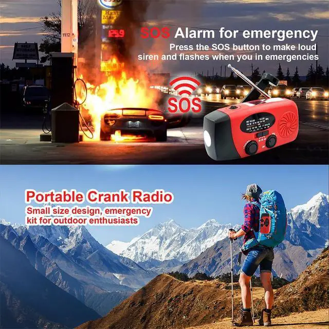 Alt view image 6 of 6 - Hand Crank Emergency Radio, AM/FM/NOAA Weather Radio Solar Power | 2000mAh Battery Operated, Fast USB Charging, Bright LED Flashlight, Loud SOS Alarm,Portable for Camping Hiking Survival Kit