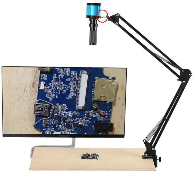 Main image of Microscope Articulated Arm Stand, 360° Rotation HDMI USB Camera Lens Holder with 50mm Lens Fixing Ring and Clamp Universal Telescopic Folding Electronic Soldering Repairing Stand