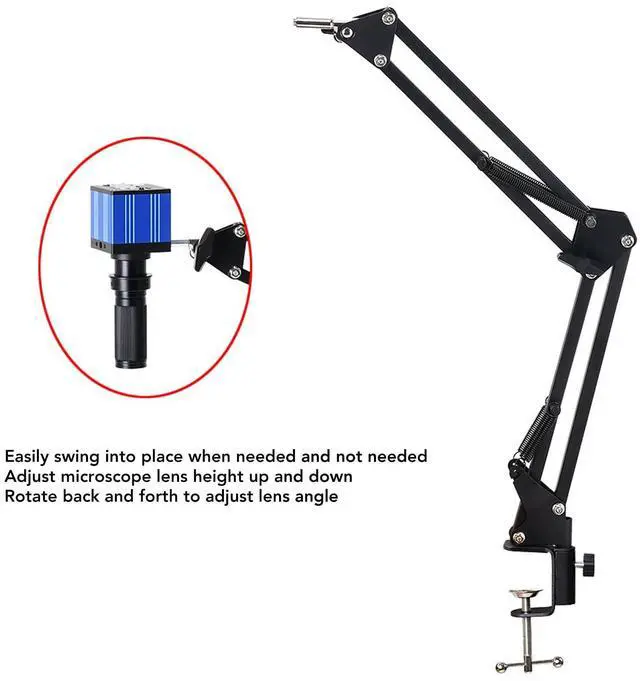 Alt view image 2 of 6 - Microscope Articulated Arm Stand, 360° Rotation HDMI USB Camera Lens Holder with 50mm Lens Fixing Ring and Clamp Universal Telescopic Folding Electronic Soldering Repairing Stand