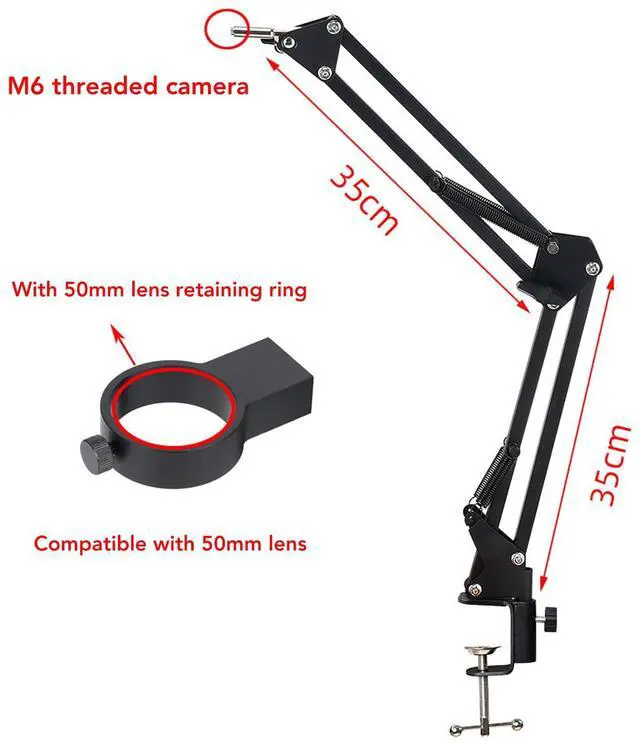 Alt view image 3 of 6 - Microscope Articulated Arm Stand, 360° Rotation HDMI USB Camera Lens Holder with 50mm Lens Fixing Ring and Clamp Universal Telescopic Folding Electronic Soldering Repairing Stand