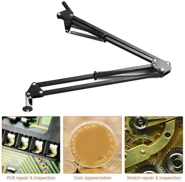 Alt view image 4 of 6 - Microscope Articulated Arm Stand, 360° Rotation HDMI USB Camera Lens Holder with 50mm Lens Fixing Ring and Clamp Universal Telescopic Folding Electronic Soldering Repairing Stand