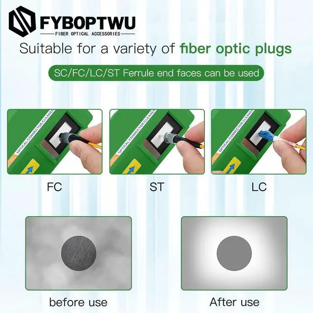 Alt view image 3 of 6 - Fiber Cleaner Box for FC/SC/LC/ST, 500+ Cleans, 1pc | Fiber cleaner box for FC/SC/LC/ST end faces. anti-static swab. Green, compact. For FTTH connector maintenance