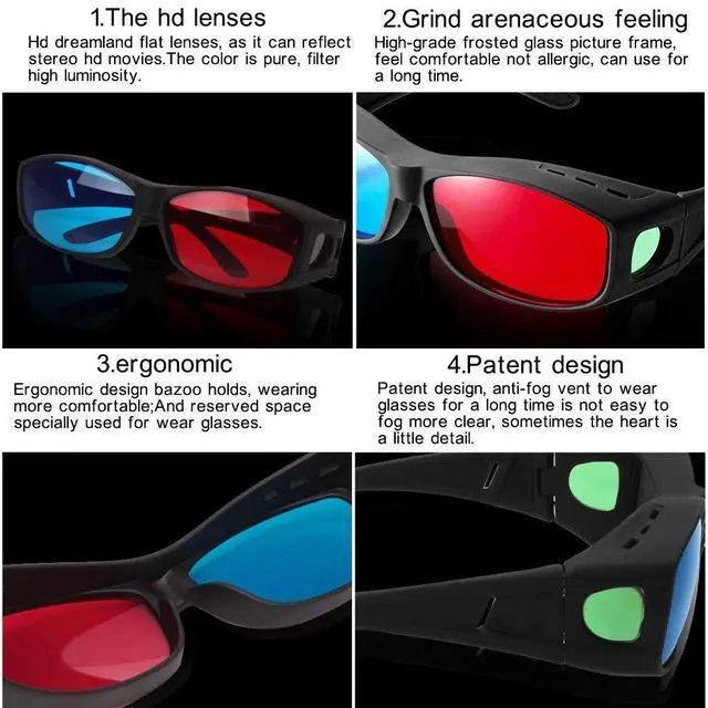 Alt view image 3 of 6 - 2 Pack Red-Blue 3D Glasses with Case Glassese Cloth Cyan Anaglyph Simple Style 3D Movie Game- Extra Upgrade
