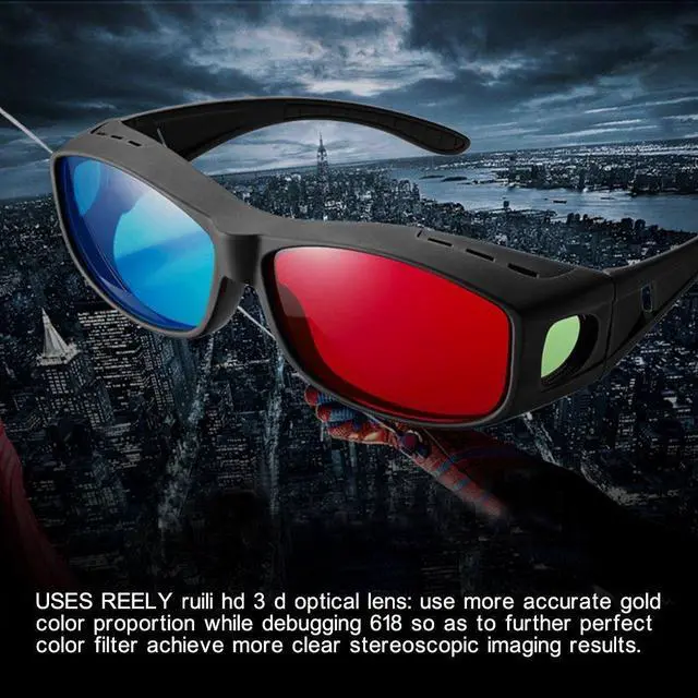 Alt view image 5 of 6 - 2 Pack Red-Blue 3D Glasses with Case Glassese Cloth Cyan Anaglyph Simple Style 3D Movie Game- Extra Upgrade