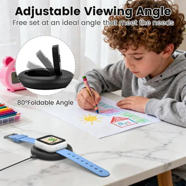 Main image of Compatible with SyncUP Kids Watch 1 Charger Stand Dock, for T-Mobile Sync UP Kids Watch Power Base with 3.3 Feet Charger Cable (NOT for Sync UP Kids Watch 2) (Foldable Black)