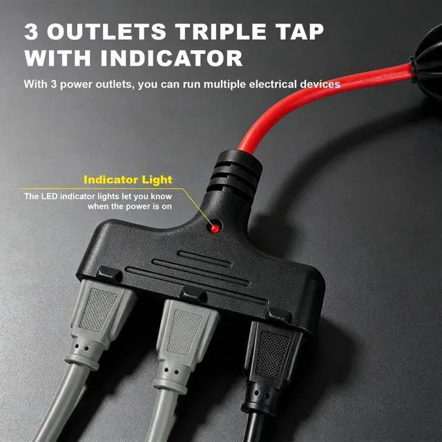 Alt view image 5 of 6 - 16/3 Gauge Retractable Extension Cord Reel 30 FT, 3 Outlets | Retractable Power Cord, 10A Circuit Breaker, Wall or Ceiling Mountable for Garage, Workshop, UL Listed, Red