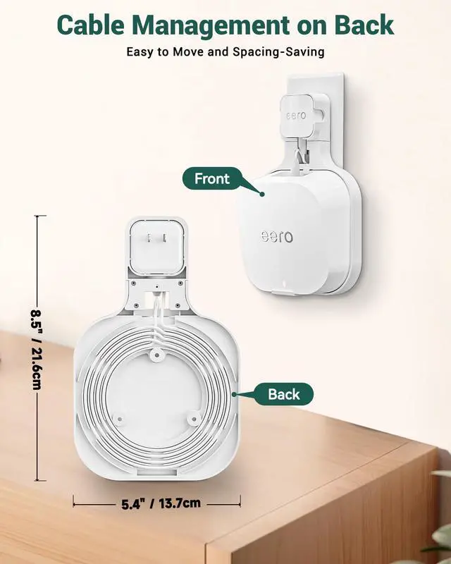 Alt view image 5 of 6 - Wall Mount Shelf for eero 7 Wi-Fi Mesh System, White, 1 Pack | Plug-in or Screw-Mount Outlet Holder Bracket, Space Saving Stand with Cable Management, Drill-Free Sturdy Router Hanger
