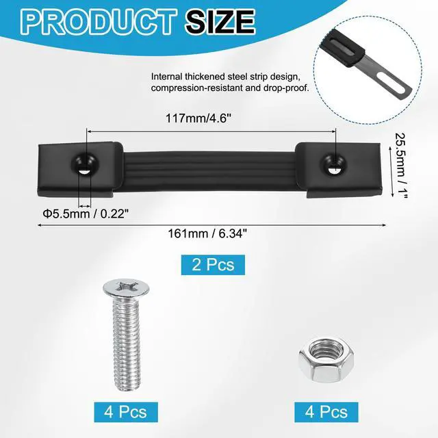 Alt view image 2 of 6 - 2 Pieces 6.3 Inches Speaker Cabinet Strap Handles, Handle Pull Metal Caps Buckle Grasp Strap Hardware for Speaker Flight Case, Black