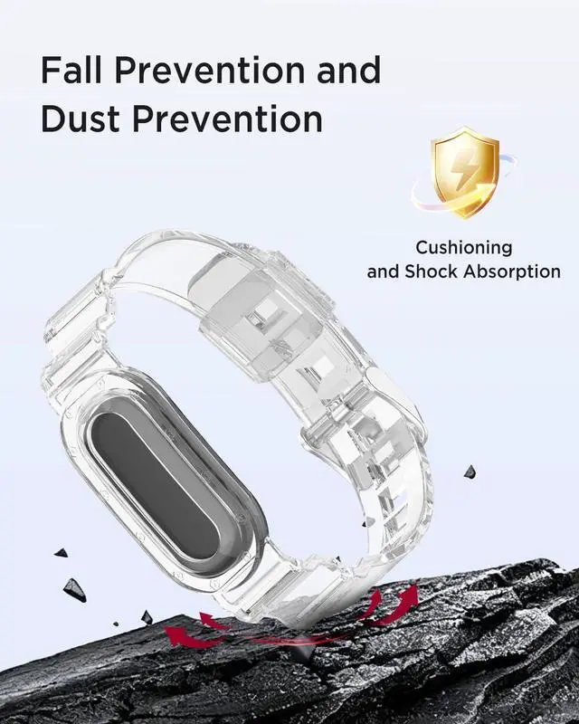 Alt view image 4 of 6 - 2-Pack Sport Band for Google Fitbit Air, Water & Sweat Resistant, Rugged Breathable Replacement Case Band, Transparent Crystal Adjustable TPU Strap Bumper Case for Fitbit Air for Women Men