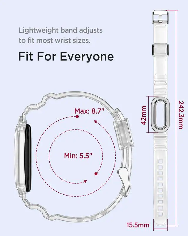 Alt view image 5 of 6 - 2-Pack Sport Band for Google Fitbit Air, Water & Sweat Resistant, Rugged Breathable Replacement Case Band, Transparent Crystal Adjustable TPU Strap Bumper Case for Fitbit Air for Women Men