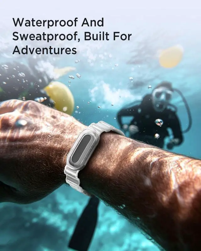 Alt view image 6 of 6 - 2-Pack Sport Band for Google Fitbit Air, Water & Sweat Resistant, Rugged Breathable Replacement Case Band, Transparent Crystal Adjustable TPU Strap Bumper Case for Fitbit Air for Women Men