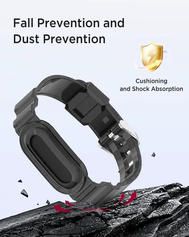 Alt view image 4 of 6 - 2-Pack Sport Band for Google Fitbit Air, Water & Sweat Resistant, Rugged Breathable Replacement Case Band, Transparent Crystal Adjustable TPU Strap Bumper Case for Fitbit Air for Women Men