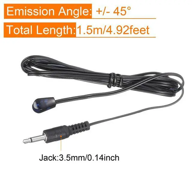 Alt view image 2 of 4 - IR Infrared Emitter Sensor Receiver,Extension Cable 1.5m(4.9ft) Length 3.5mm Jack Single Black with Blue Head Pack of 6