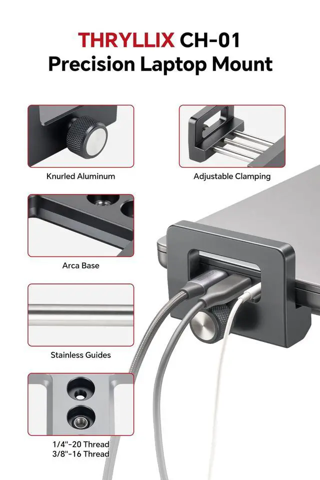 Alt view image 5 of 6 - CH-01 Laptop Tripod Mount, Adjustable Laptop Holder with Arca Swiss Plate | 1/4" & 3/8" Screw Holes, Anti-Slip Rubber Pad, Fits 11.26" to 15.47" Wide Laptops for Recording, Streaming & Studio Use