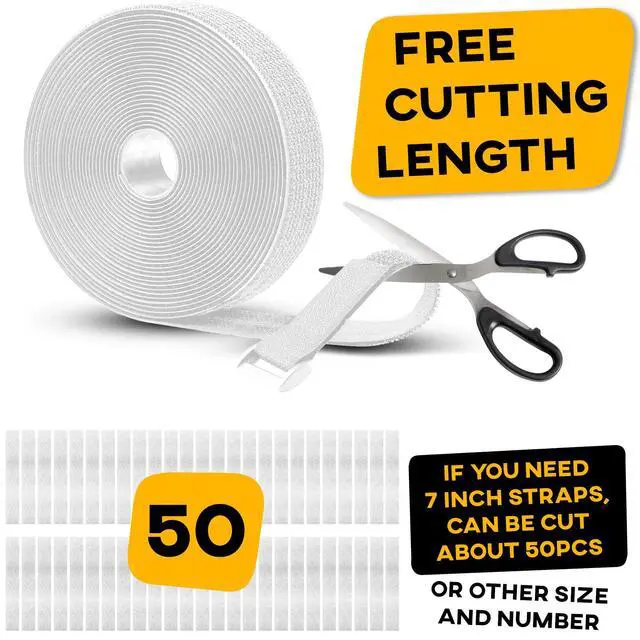 Alt view image 5 of 6 - Hook and Loop Cable Straps 30 Feet with 50 Bucklets and 25 Carabineres, Reusable Fastening Cable Ties, Wire Management Securing Strap for Cable Tidy, Wire Management, Multi-Purpose Cord Organizer