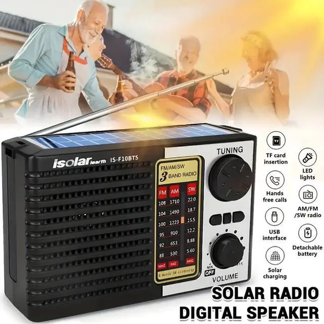 Alt view image 2 of 6 - Portable Solar Radio, AM/FM/SW Bands, Digital Speaker with Strong Reception, LED Lights, USB Charging, Detachable Battery for Camping and Mountaineering Outdoor Camping Jogging