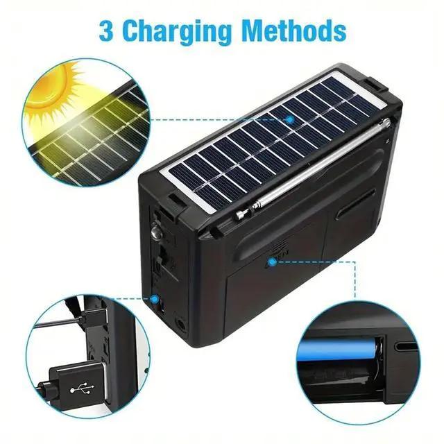 Alt view image 4 of 6 - Portable Solar Radio, AM/FM/SW Bands, Digital Speaker with Strong Reception, LED Lights, USB Charging, Detachable Battery for Camping and Mountaineering Outdoor Camping Jogging