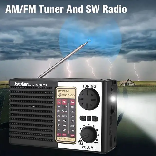 Alt view image 5 of 6 - Portable Solar Radio, AM/FM/SW Bands, Digital Speaker with Strong Reception, LED Lights, USB Charging, Detachable Battery for Camping and Mountaineering Outdoor Camping Jogging