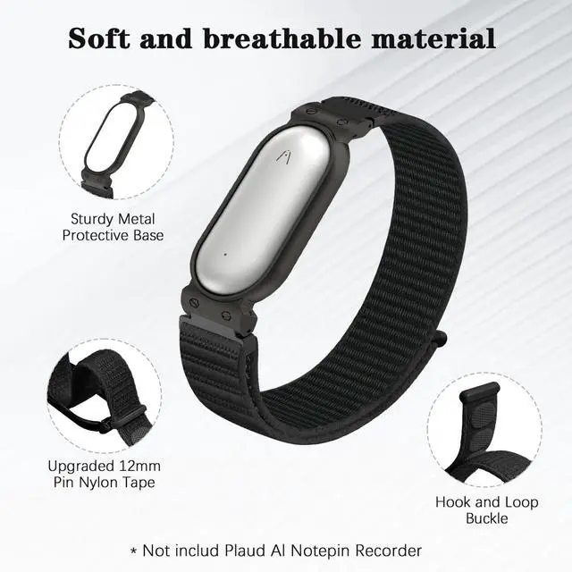 Alt view image 2 of 6 - Wristband Compatible with Plaud NotePin S/NotePin AI Voice Recorder,with Metal Protective Case Hook and Loop Soft Lightweiht Breathable Strap for Plaud NotePin Voice Recorder Accessory