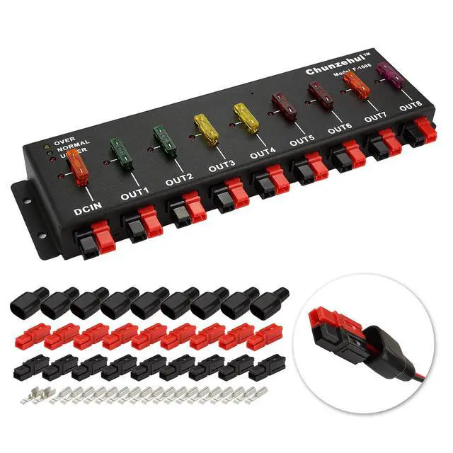 Alt view image 2 of 6 - F-1008 Horizontal 9 Port 40A Connector Power Splitter Distributor Source Strip, 1 Input and 8 Output