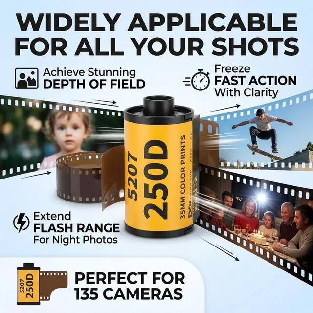 Alt view image 4 of 6 - 35mm Color Print Film, 35mm Film Colour Wide Exposure Range ECN 2 Film Roll Camera Film for 135 Camera (8 Sheet)