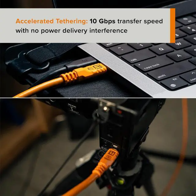 Alt view image 3 of 6 - TetherGuard LeverLock Tripod Plate - Camera Port Protection | TetherPro Optima 10G 15ft (4.6m) High-Speed USB-C to USB-C Straight to Straight High-Visibility Orange