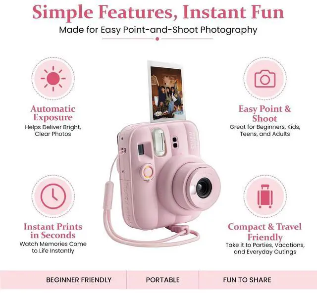 Alt view image 3 of 5 - instax Mini 13 Candy Pink Instant Camera Bundle with 20 Sheets instax Mini Film, Carrying Case, Photo Album, Assorted Photo Frames & BluebirdSales Microfiber Cleaning Cloth (Candy Pink)