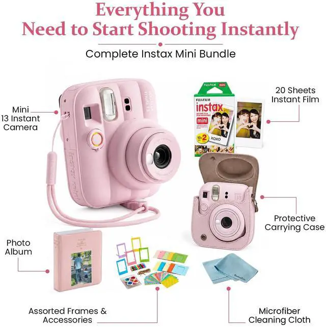 Alt view image 4 of 5 - instax Mini 13 Candy Pink Instant Camera Bundle with 20 Sheets instax Mini Film, Carrying Case, Photo Album, Assorted Photo Frames & BluebirdSales Microfiber Cleaning Cloth (Candy Pink)
