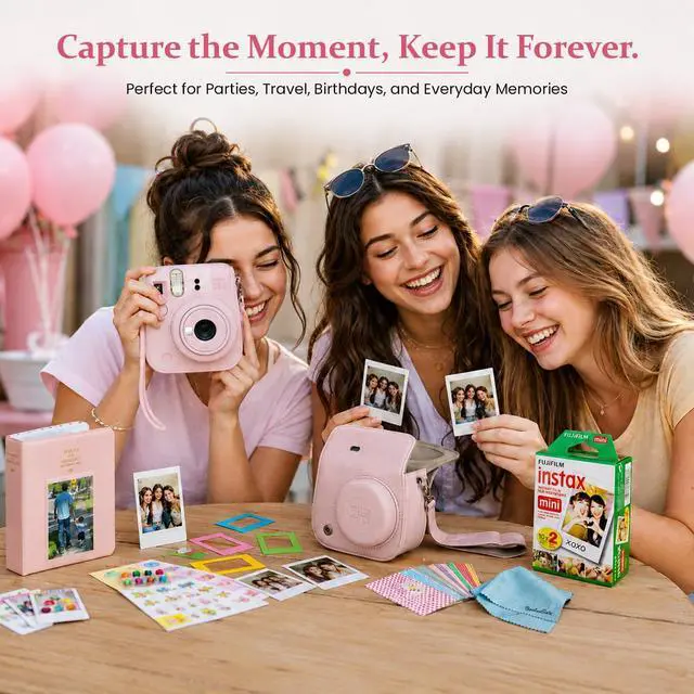 Alt view image 5 of 5 - instax Mini 13 Candy Pink Instant Camera Bundle with 20 Sheets instax Mini Film, Carrying Case, Photo Album, Assorted Photo Frames & BluebirdSales Microfiber Cleaning Cloth (Candy Pink)
