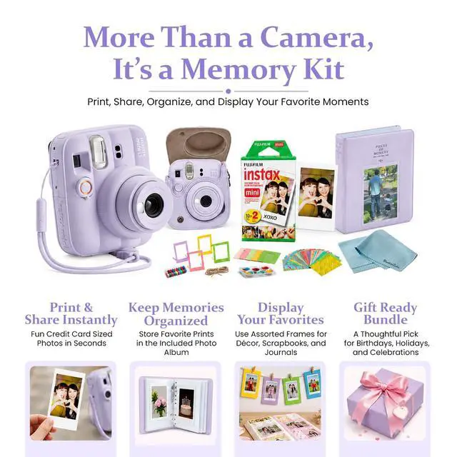 Alt view image 2 of 5 - instax Mini 13 Dreamy Purple Instant Camera Bundle with 20 Sheets instax Mini Film, Carrying Case, Photo Album, Assorted Photo Frames & BluebirdSales Microfiber Cleaning Cloth (Dreamy Purple)