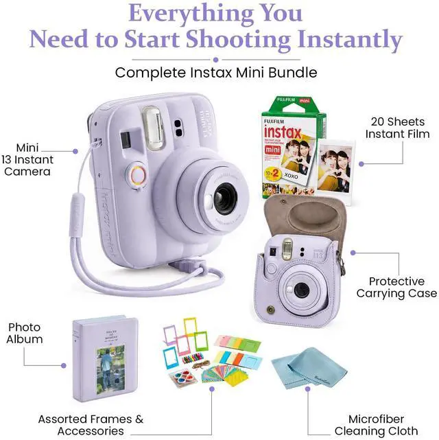 Alt view image 4 of 5 - instax Mini 13 Dreamy Purple Instant Camera Bundle with 20 Sheets instax Mini Film, Carrying Case, Photo Album, Assorted Photo Frames & BluebirdSales Microfiber Cleaning Cloth (Dreamy Purple)