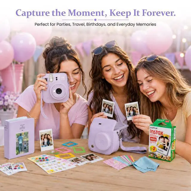 Alt view image 5 of 5 - instax Mini 13 Dreamy Purple Instant Camera Bundle with 20 Sheets instax Mini Film, Carrying Case, Photo Album, Assorted Photo Frames & BluebirdSales Microfiber Cleaning Cloth (Dreamy Purple)