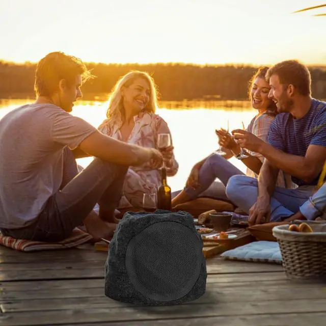 Alt view image 2 of 6 - Solar Rock & Stone Speakers (2-Pack) Auto-TWS Stereo 40W, Bluetooth 5.4, USB-C & Solar Powered, IP44 Waterproof for Patio Garden Backyard Deck (Up to 38H LED Ambiance)(Black)