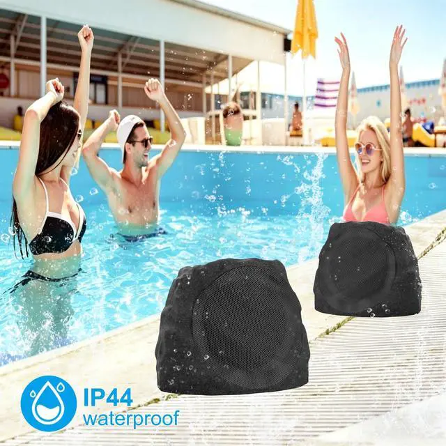 Alt view image 4 of 6 - Solar Rock & Stone Speakers (2-Pack) Auto-TWS Stereo 40W, Bluetooth 5.4, USB-C & Solar Powered, IP44 Waterproof for Patio Garden Backyard Deck (Up to 38H LED Ambiance)(Black)