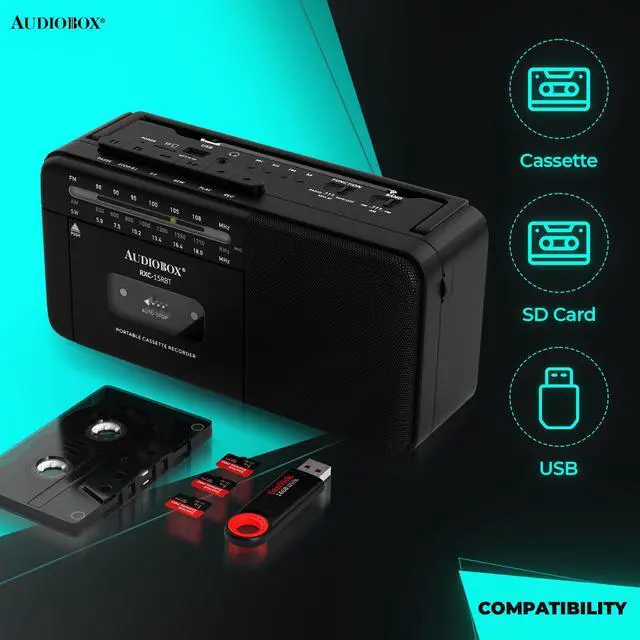 Alt view image 2 of 6 - Portable Cassette Player, Bluetooth Multi-Band Boombox | AM/FM/SW Radio, USB Playback, AUX Input, 2400mAh Rechargeable Battery, Full-Range Stereo Speaker, Easy-Carry Handle
